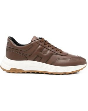 Hogan Hyperlight Logo-Patch Leather Trainers - Brown