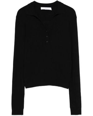 IRO Ribbed-Knit Polo Sweater - Black