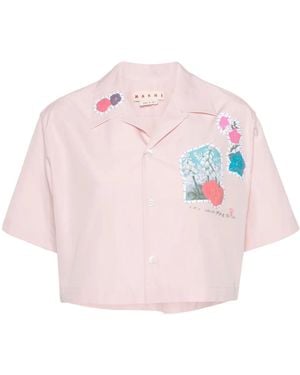 Marni Short Shirt With Floral Patch - Pink
