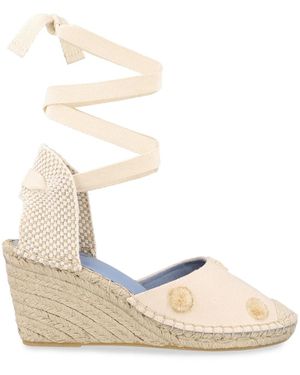 Blue Bird Shoes 90Mm Anabela Pompom Espadrilles - Natural