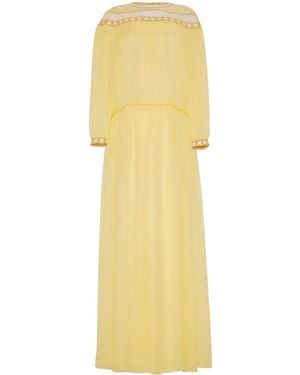 Adam Lippes Embroidered-Yoke Silk-Chiffon Maxi Dress - Yellow