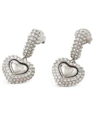Guess Crystal-Embellished Heart-Pendant Earrings - White