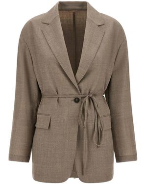 Brunello Cucinelli Belted Single-Breasted Blazer - Brown