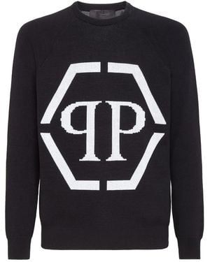 Philipp Plein インターシャロゴ セーター - ブルー
