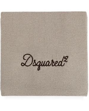 DSquared² Logo-Embroidered Ribbed Scarf - Gray