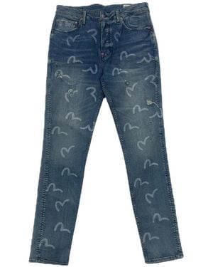 Evisu Seagull-Print Distressed Jeans - Blue