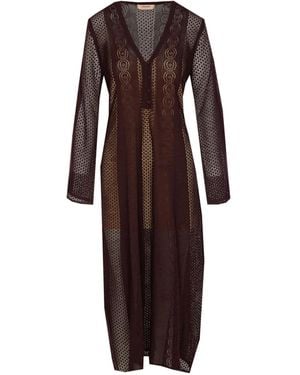 Twinset Perforated-Knit Midi Dress - Purple