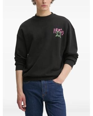 HUGO Katoenen Sweater Met Happy-Logo - Zwart