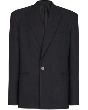 Balmain Monogram-Pattern Single-Breasted Wool Blazer - Black