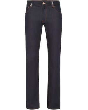 Billionaire Logo-Patch Straight-Leg Jeans - Blue