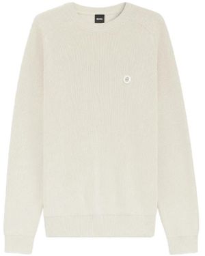 BOSS Ribbed Round-Neck Jumper - White