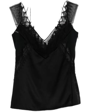 Tom Ford Lace-Trim Satin Top - Black