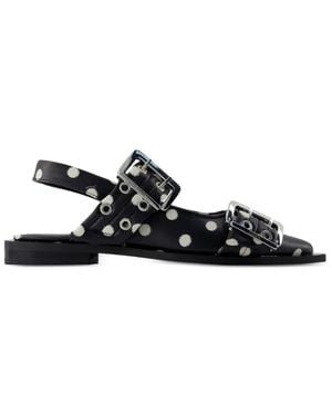 Ganni Buckled Polka-Dot Flat Pumps - White