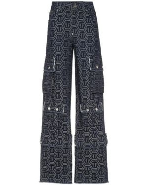 Philipp Plein Monogram Cargo-Pockets Jeans - Blue