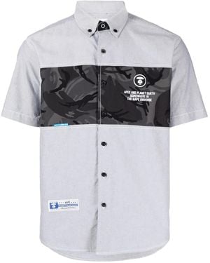 Aape By A Bathing Ape Camouflage-Print Logo-Patch Shirt - White