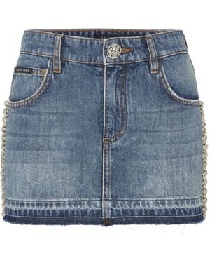 Philipp Plein Rhinestone-Embellished Denim Skirt - Blue
