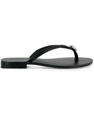 Philipp Plein Flip-Flop Sandalen Aus Nappaleder Mit Kristall Totenkopf - Schwarz