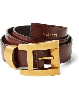 Versace Silk And Nylon Belt With-Tone Buckle And Logo Detail - Brown