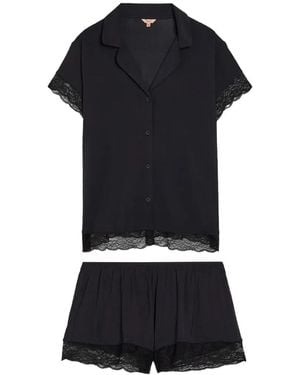 Eberjey Malou Lace-Trim Pajamas Set - Black