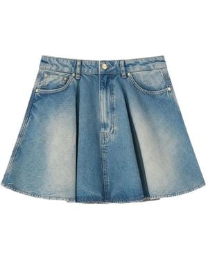 Ganni Denim Miniskirt With A Washed-Out Effect - Blue