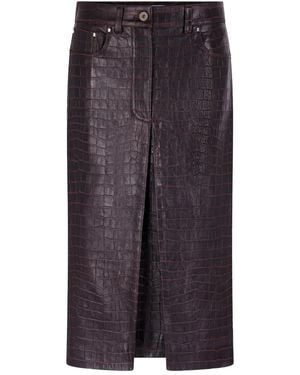 Rabanne Crocodile-Effect Leather Skirt - Purple