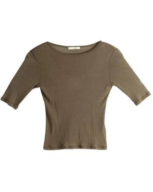 Amomento Ribbed Elbow-Sleeve Top - Brown