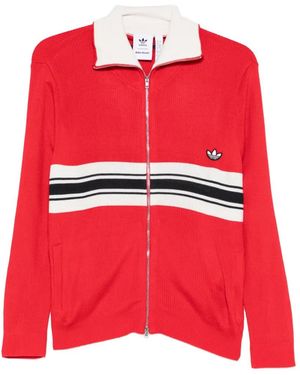 adidas Striped Embroidered-Logo Cardigan