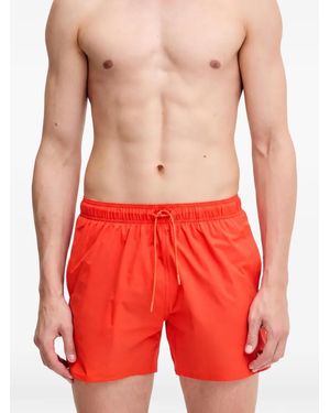 ARMANI EXCHANGE Drawstring-Waist Logo-Patch Swim Shorts - Red