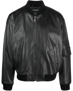 Dolce & Gabbana レザーボンバージャケット - ブラック