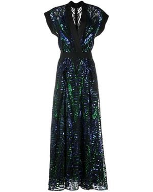 Elie Saab Sequin-Embellished V-Neck Dress - Blue