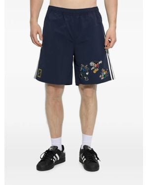 adidas X Disney X Brain Dead Cartoon-Appliqué Track Shorts - Blue