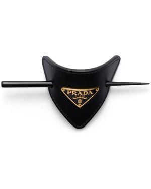 Prada レザー ヘアクリップ - ブラック