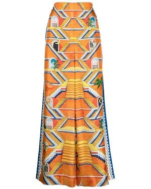 CASABLANCA Wide Leg Printed Silk Trousers - Orange