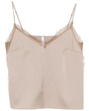 Imperial Lace-Trim V-Neck Top - Natural