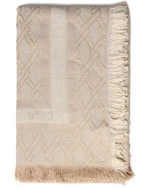 V73 Jacquard Fringed Scarf - Natural