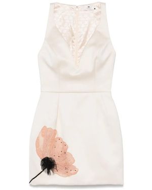 Elisabetta Franchi フローラル サテンミニドレス - ホワイト