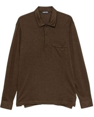 Tom Ford Piqué Poloshirt Met Lange Mouwen - Bruin