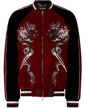 Roberto Cavalli Bomber Jacket With Dragons - Red