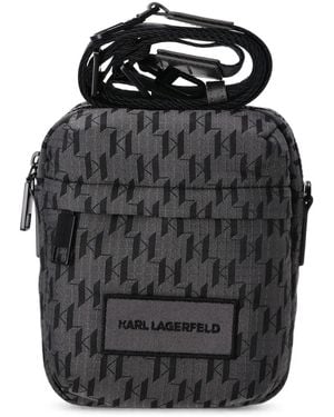 KARL LAGERFELD Monogram Ripstop Messenger Bag - Black
