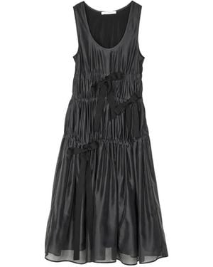 Cecilie Bahnsen Fara Smocked Organza Flared Midi Dress - Black