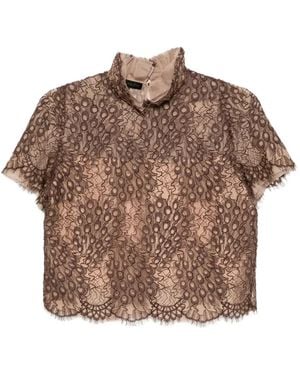Shiatzy Chen Scape-Of-Curve Lace-Print Top - Brown