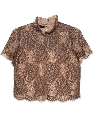 Shiatzy Chen Scape-Of-Curve Lace-Print Top - Brown