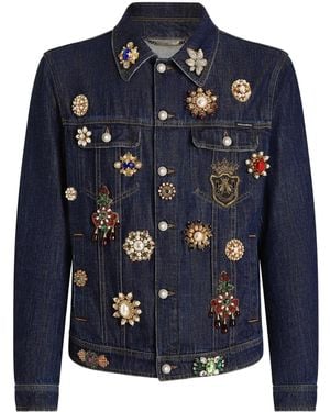Dolce & Gabbana Crystal-Embellished Denim Jacket - Blue