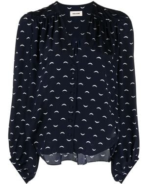 Zadig & Voltaire Graphic-Print Long-Sleeved Blouse - Blue