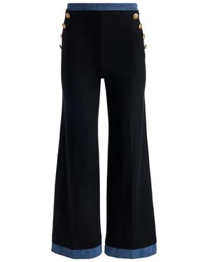 Alice + Olivia Narin Button-Detailed Denim-Trimmed Trousers - Black