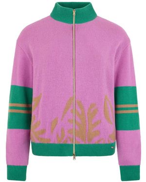 Herno Zip-Up Leaf-Pattern Cardigan - Pink