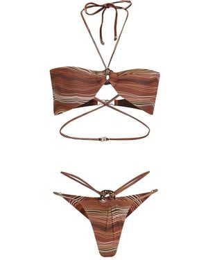 Amir Slama Ring-Detail Striped Bikini Set - White