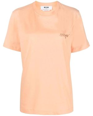 MSGM T-Shirt En Coton À Logo Brodé - Orange