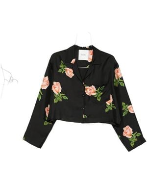Nanushka Vally Blouse Met Roosprint En Lange Mouwen - Zwart