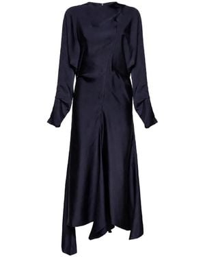 Uma Wang Asymmetric Long-Sleeved Flared Midi Dress - Blue